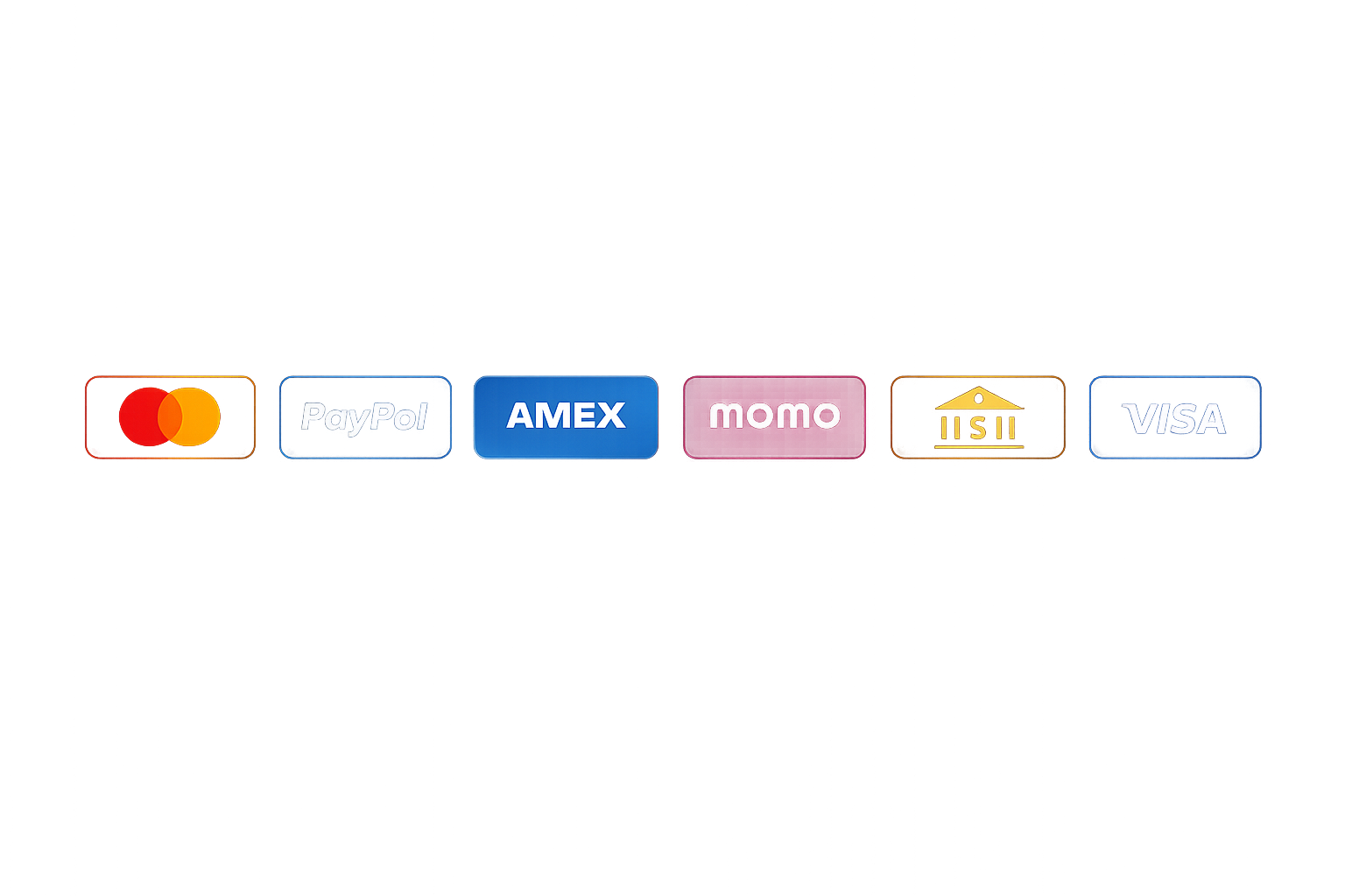 Mastercard, PayPal, AMEX, MoMo, Bank và VISA